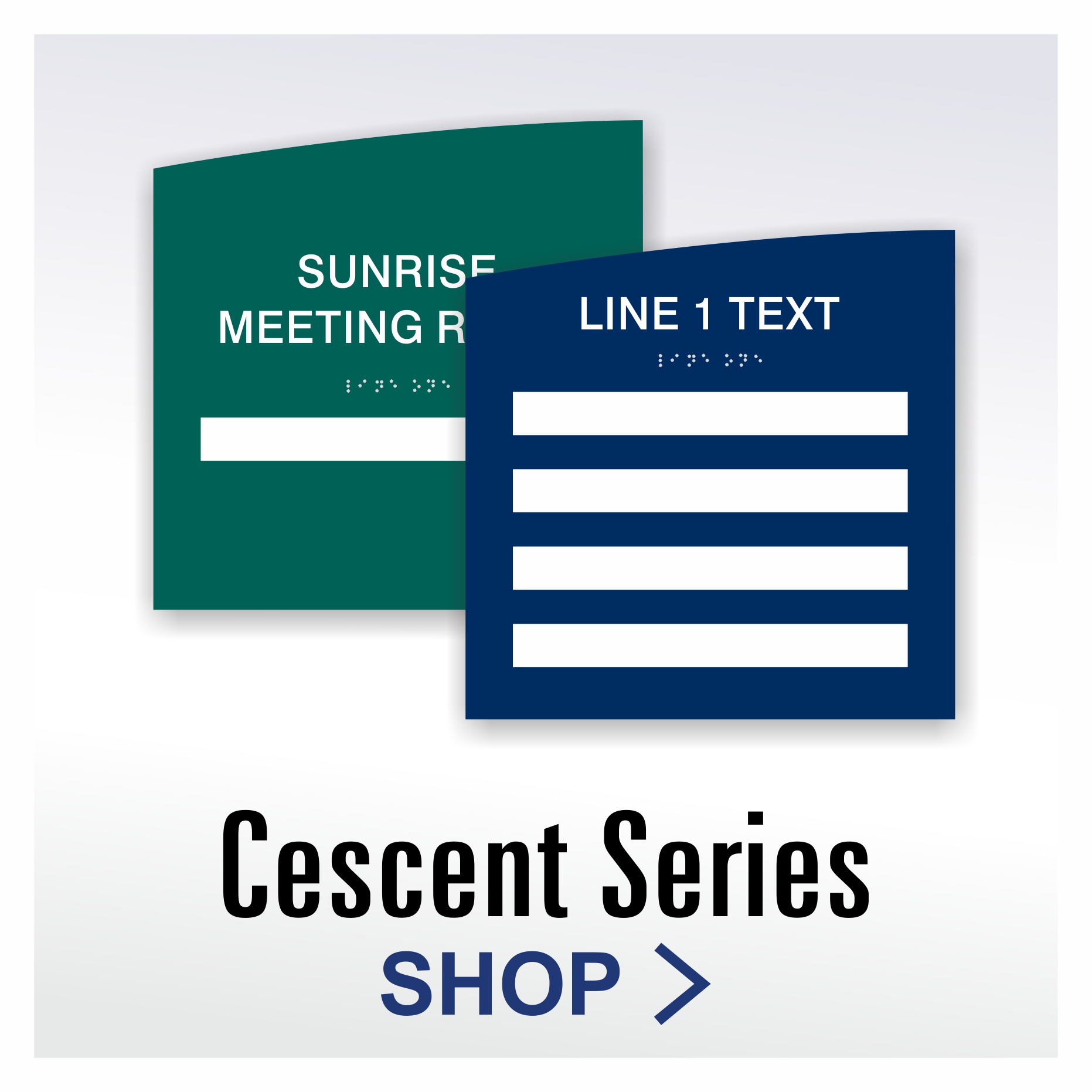 Crescent Series custom ADA Braille window insert signs